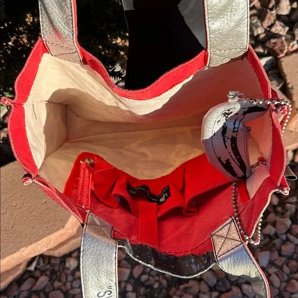 Loop NYC & ANDY WARHOL-Red Jackie O. Distressed Tote Canvas Bag-REPOSHING-used - Picture 17 of 17